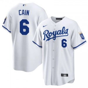 #6 Lorenzo Cain Genuine Men Baseball Jersey | KCR White Fan Gear 22444466