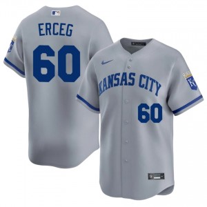 Lucas Erceg #60 Kansas City Royals Baseball Jersey | Genuine Men Gray Embroidery Edition 23423559