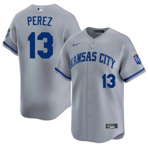 Salvador Perez #13 Kansas City Royals Baseball Jersey | Official Men Gray Embroidery Edition 57657043