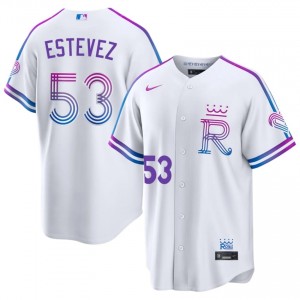 #53 Carlos Estevez Replica Men City Connect Baseball Jersey | KCR White Fan Gear 57210714