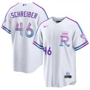 #46 John Schreiber Replica Men City Connect Baseball Jersey | KCR White Fan Gear 58352151