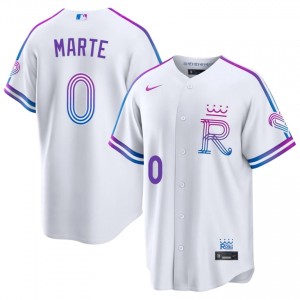 #0 Starling Marte Official Men City Connect Baseball Jersey | KCR White Fan Gear 54185110
