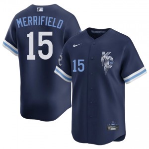 Navy Whit Merrifield #15 KC Baseball City Connect Stitched Jersey | Genuine Men Fit 34428802