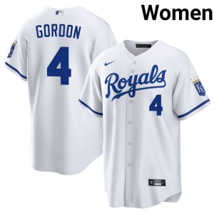 White Alex Gordon #4 KC Baseball Embroidery Jersey | Game Women Fit 41605826