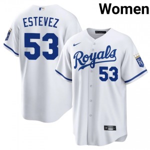 White Carlos Estevez #53 KC Baseball Embroidery Jersey | Classic Women Fit 52818879