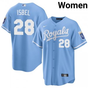 Blue Kyle Isbel #28 KC Baseball Sewn Jersey | Authentic Women Fit 44651837