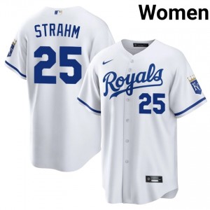White Matt Strahm #25 KC Baseball Embroidery Jersey | Official Women Fit 17237326