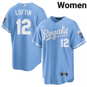 Blue Nick Loftin #12 KC Baseball Sewn Jersey | Pro-Grade Women Fit 77197319