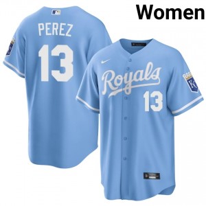Salvador Perez #13 Kansas City Royals Baseball Jersey | Durable Women Blue Sewn Edition 30963521