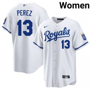 White Salvador Perez #13 KC Baseball Embroidery Jersey | Premium Women Fit 13704353