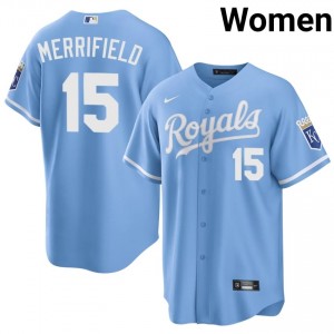 Blue Whit Merrifield #15 KC Baseball Sewn Jersey | Iconic Women Fit 17844285