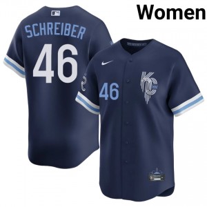 KC Royals John Schreiber #46 Navy Women City Connect Baseball Jersey | 2026 Season Professional 88532307