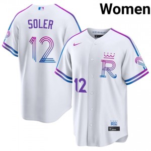 Jorge Soler #12 Kansas City Royals City Connect Baseball Jersey | MLB Women White Stitched Edition 62480013