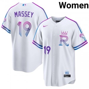 White Michael Massey #19 KC Baseball City Connect Stitched Jersey | Game-Day Women Fit 97795296