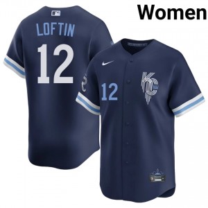 #12 Nick Loftin Premium Women City Connect Baseball Jersey | KCR Navy Fan Gear 92742035