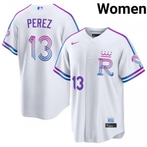 Salvador Perez #13 Kansas City Royals City Connect Baseball Jersey | Replica Women White Stitched Edition 14442093