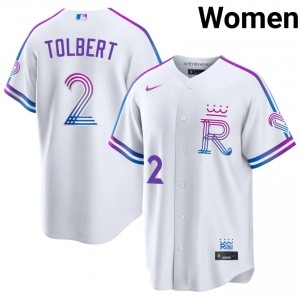White Tyler Tolbert #2 KC Baseball City Connect Stitched Jersey | MLB Women Fit 74043393