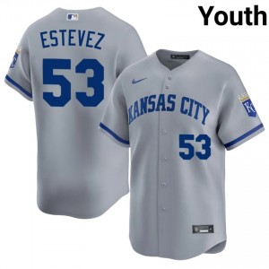 Gray Carlos Estevez #53 KC Baseball Stitched Jersey | Game-Day Youth Fit 52465723