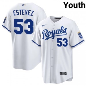 #53 Carlos Estevez Officially Licensed Youth Baseball Jersey | KCR White Fan Gear 84118263
