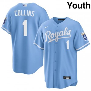 KC Royals Isaac Collins #1 Blue Youth Baseball Jersey | 2026 Season Pro-Grade 67806829
