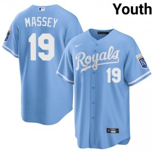 #19 Michael Massey Durable Youth Baseball Jersey | KCR Blue Fan Gear 11524428