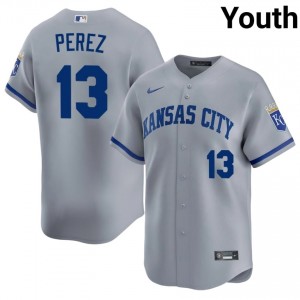 Gray Salvador Perez #13 KC Baseball Stitched Jersey | Professional Youth Fit 35578463