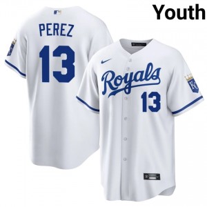 #13 Salvador Perez Game-Day Youth Baseball Jersey | KCR White Fan Gear 50890925