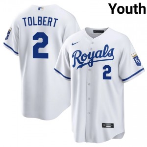 KC Royals Tyler Tolbert #2 White Youth Baseball Jersey | 2026 Season Authentic 77129036