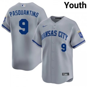 Gray Vinnie Pasquantino #9 KC Baseball Stitched Jersey | Authentic Youth Fit 48895239