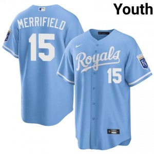 #15 Whit Merrifield Game Youth Baseball Jersey | KCR Blue Fan Gear 90473086
