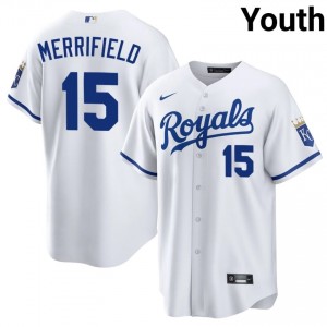 KC Royals Whit Merrifield #15 White Youth Baseball Jersey | 2026 Season Replica 37394902