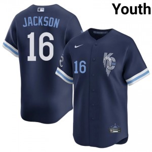 Navy Bo Jackson #16 KC Baseball City Connect Sewn Jersey | Iconic Youth Fit 54676577