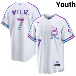 #7 Bobby Witt Jr. Official Youth City Connect Baseball Jersey | KCR White Fan Gear 76780093