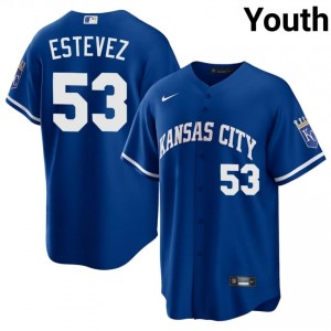 Carlos Estevez #53 Kansas City Royals Baseball Jersey | Iconic Youth Royal Embroidery Edition 98579160