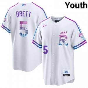 #5 George Brett Durable Youth City Connect Baseball Jersey | KCR White Fan Gear 78170452