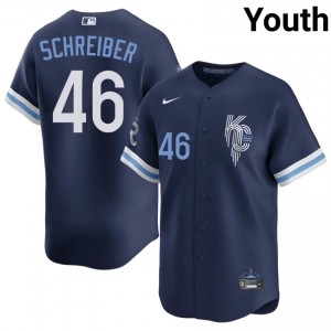 Navy John Schreiber #46 KC Baseball City Connect Sewn Jersey | Limited Youth Fit 12055124