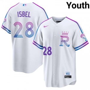 #28 Kyle Isbel Premium Youth City Connect Baseball Jersey | KCR White Fan Gear 44351527