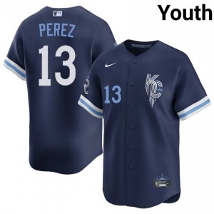 Navy Salvador Perez #13 KC Baseball City Connect Sewn Jersey | Authentic Youth Fit 99262349