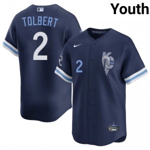 Tyler Tolbert #2 Kansas City Royals City Connect Baseball Jersey | Official Youth Navy Sewn Edition 84824314