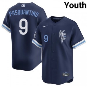 Navy Vinnie Pasquantino #9 KC Baseball City Connect Sewn Jersey | Game Youth Fit 28621247