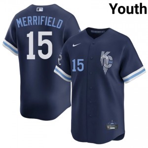 Whit Merrifield #15 Kansas City Royals City Connect Baseball Jersey | MLB Youth Navy Sewn Edition 68478098