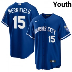 Royal Whit Merrifield #15 KC Baseball Embroidery Jersey | Official Youth Fit 41398365